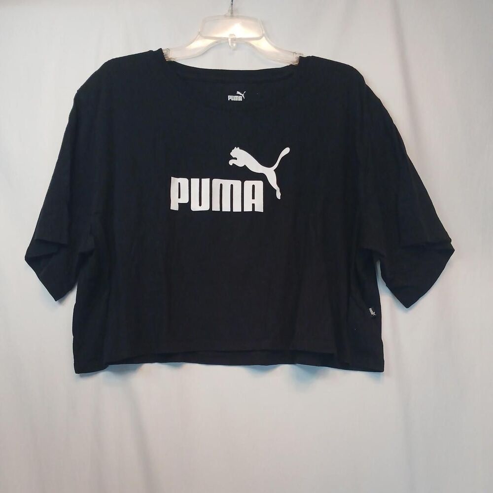 Puma Black and White Boxy Short Sleeve Crew Neck Crop Top 2X NWOT